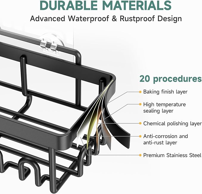 Veken 5-Pack Rustproof & Waterproof Shower Caddy 5-Pack, No Drilling Adhesive - Image 4