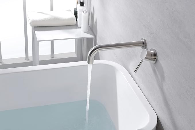 SUMERAIN Bathroom Brushed Nickel Wall Mount Tub Faucet Single Lever Handle - Image 5