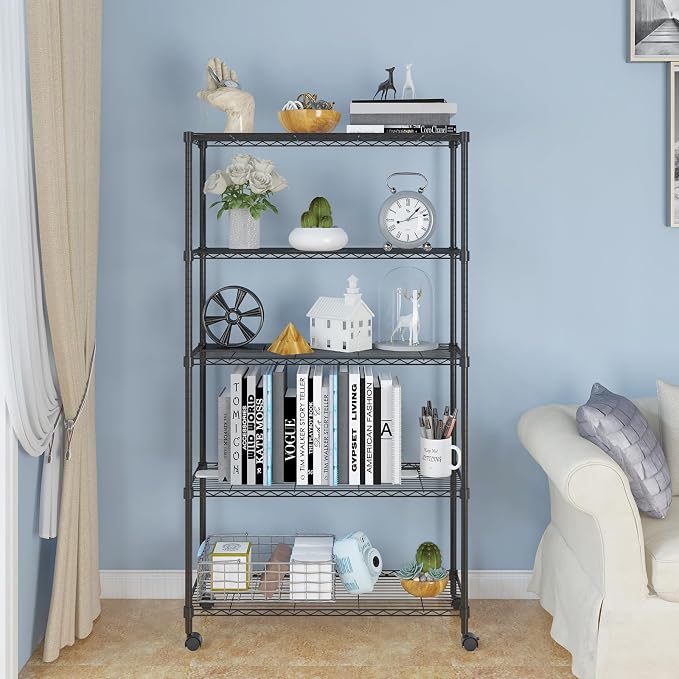5 Tier Storage Racks Shelving, Heavy Steel Pantry Shelves, Adjustable Wire - Image 2