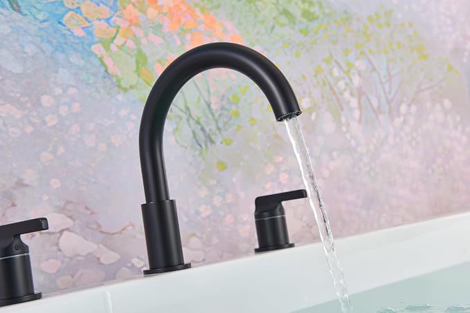 SITGES Matte Black High-Arc Bathtub Faucet, Solid Brass, 2-Handle Deck Mount - Image 3