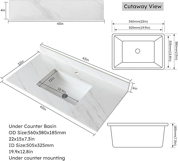 Montary 43"x 22" Bathroom Vanity Top - Image 7