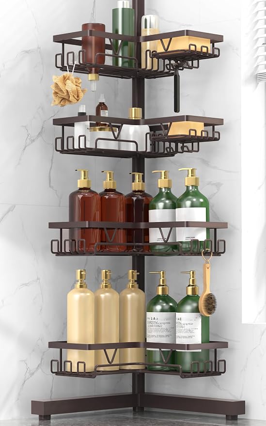 KEGII Floor Corner Shower Caddy Standing, Rustproof 4-Tier Shower Shelf by KEGII