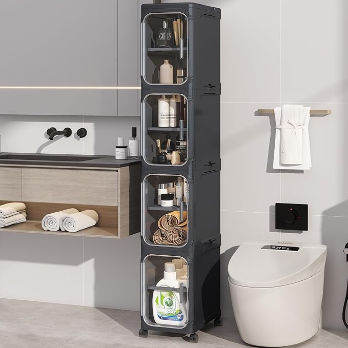 KHNR 4-Tiers Slim Bathroom Storage Cabinet, Foldable Storage Cabinets, Narrow by EnjoyYourLife