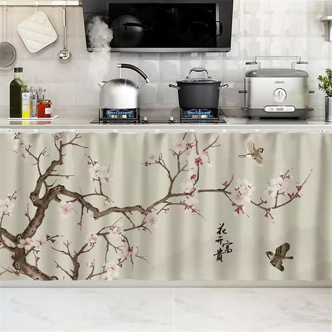 SK Studio Short Curtains for Kitchen, Cabinet Shelf Dust-Proof Blackout Tier by SK+Studio