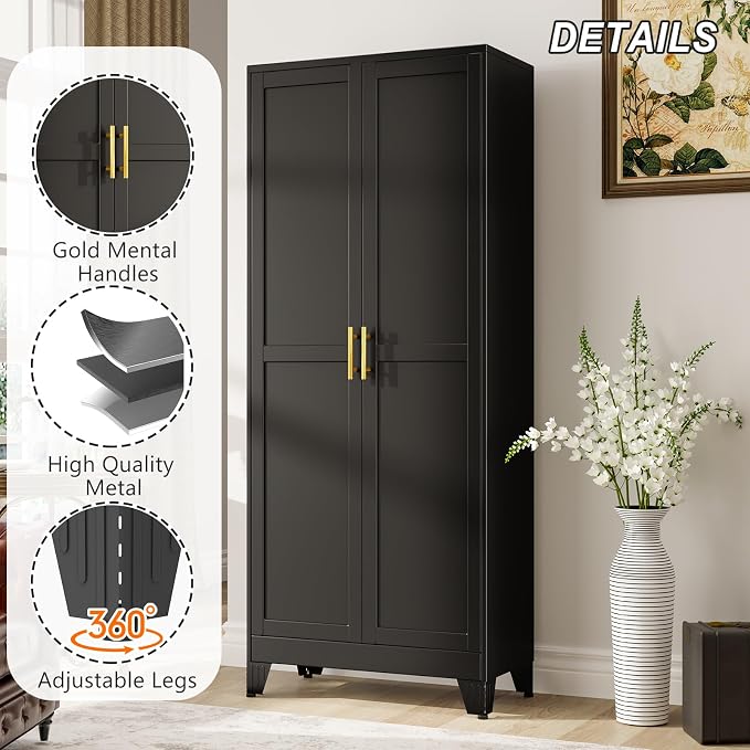 Metal Pantry Cabinet with 2 Doors and Adjustable Shelves - Image 3