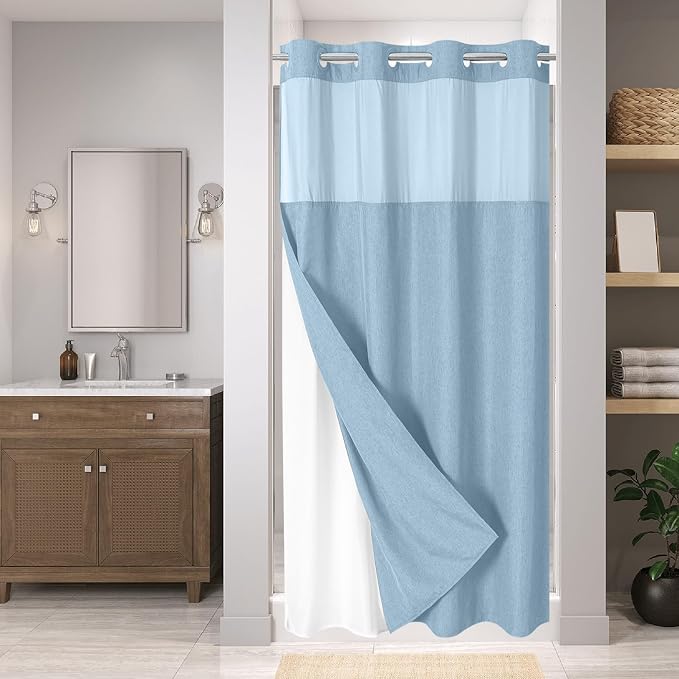 Stall No Hooks Needed Linen Textured Shower Curtain by EACHOPE