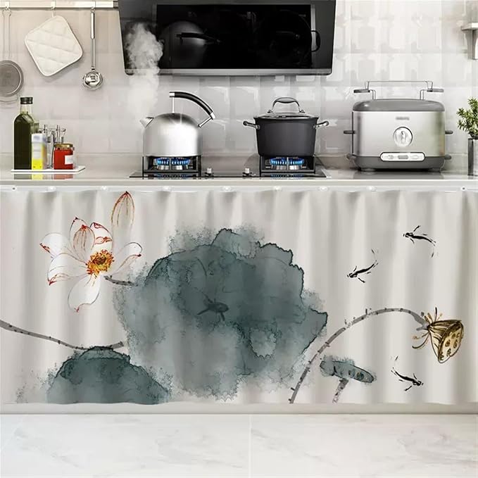 SK Studio Short Curtains for Kitchen, Cabinet Shelf Dust-Proof Blackout Tier by SK+Studio