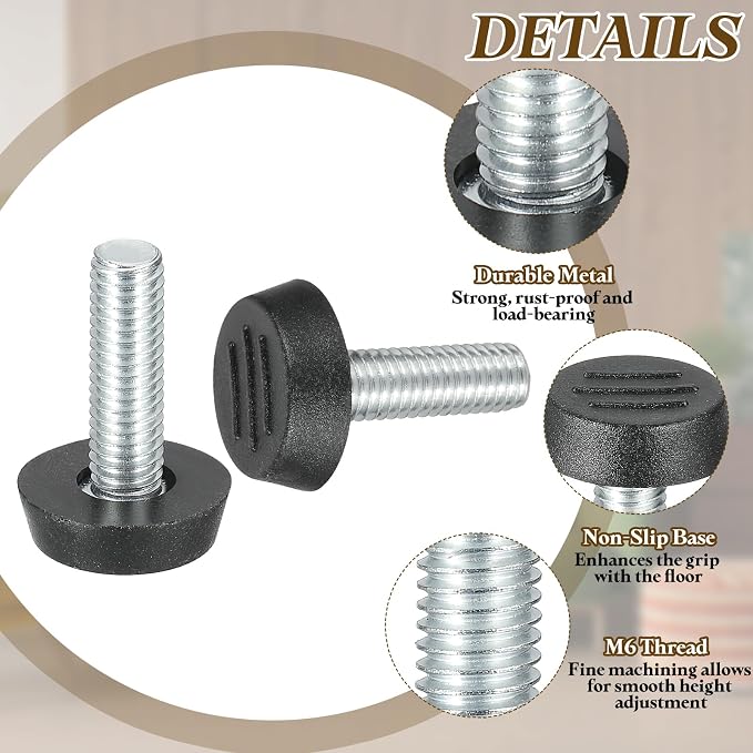 PATIKIL 10 Pcs M8 x 25mm Thread Adjustable Furniture Levelers, Furniture Feet - Image 3