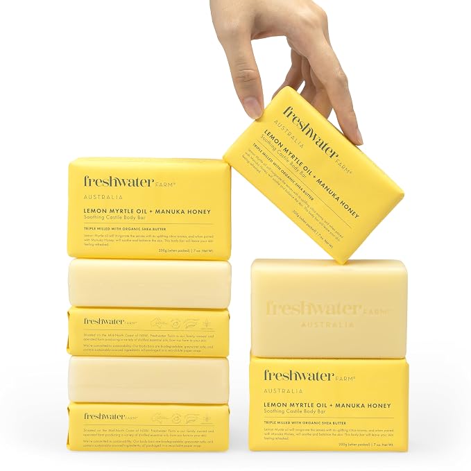 Freshwater Farm Australia Natural Soap Bar- Lemon Myrtle+Manuka Honey- 7 oz x 8 by FRESHWATERFARMAUSTRALIA