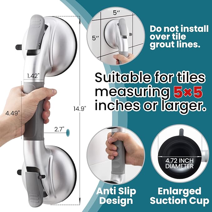 TAILI Grab Bars for Bathtubs and Showers, Shower Handles for Elderly Suction - Image 2