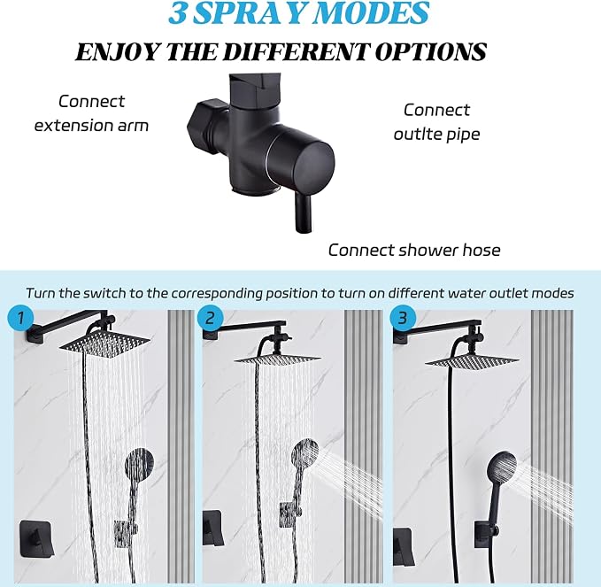 Shower Head 8'' High Pressure Rainfall, Handheld Shower Combo - Image 3