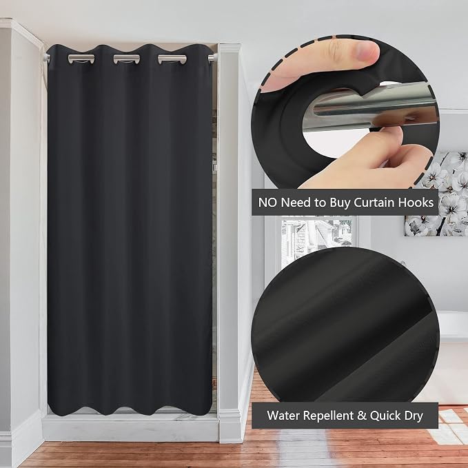 River Dream Stall Size No Hook Black Shower Curtain Soft Microfiber - Image 2