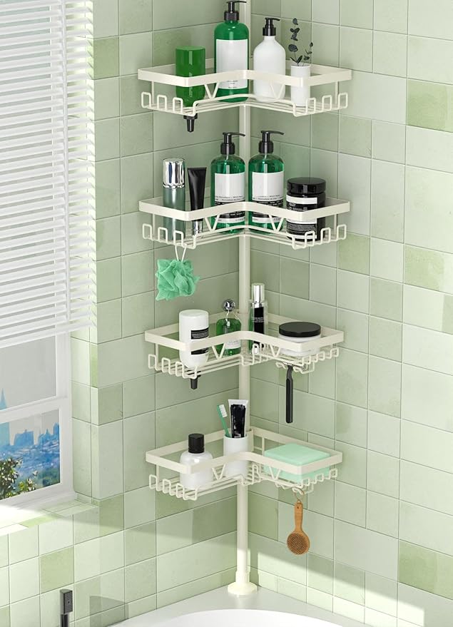 Corner Shower Caddy Tension Pole, 4-Tier Adjustable Corner Shower Caddy by DAOYA