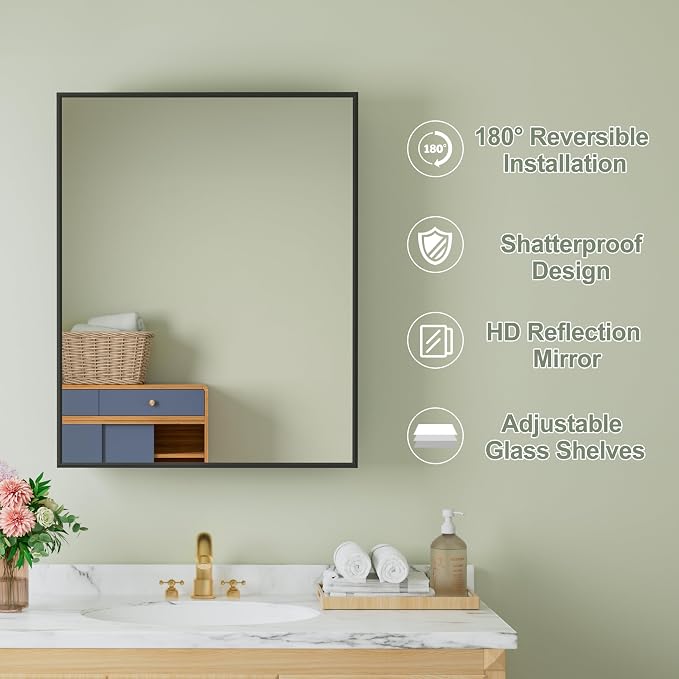 Buruis 24" x 30" Framed Medicine Cabinet - Image 7