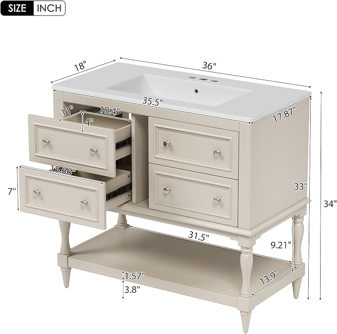 36 Inch Beige Bathroom Vanity - Image 2