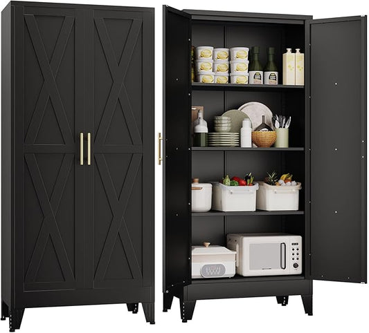 61" H Metal Kitchen Pantry Storage Cabinet, Freestanding Cupboard by Unknown