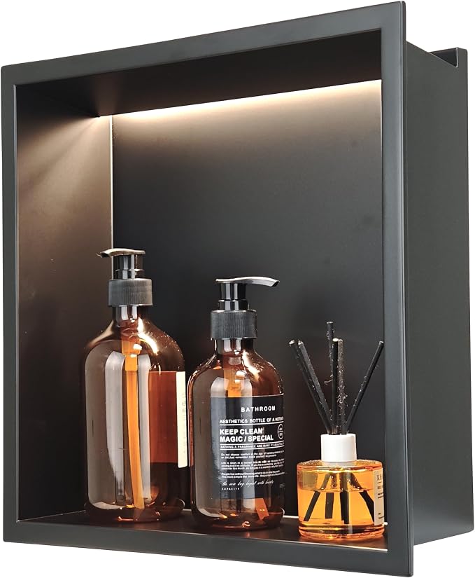 Stainless Steel Lighted Niche for Shower Storage, Bathroom Niches by IKITRAEE