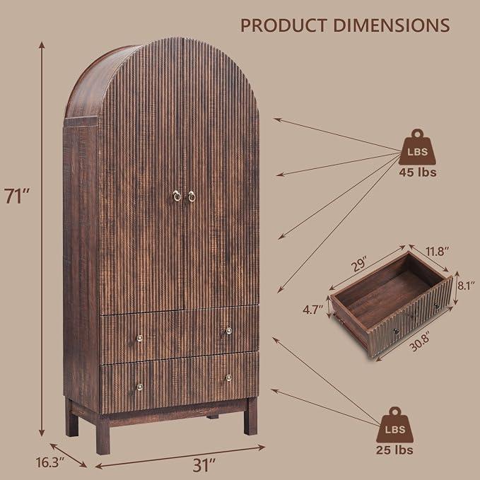 71" Tall Arched Pantry Cabinet, Fluted Kitchen Storage Cabinet - Image 2