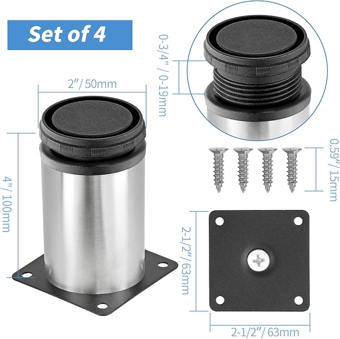 4 Inch Metal Furniture Legs Stainless Steel Adjustable Legs Silver Table Legs - Image 4