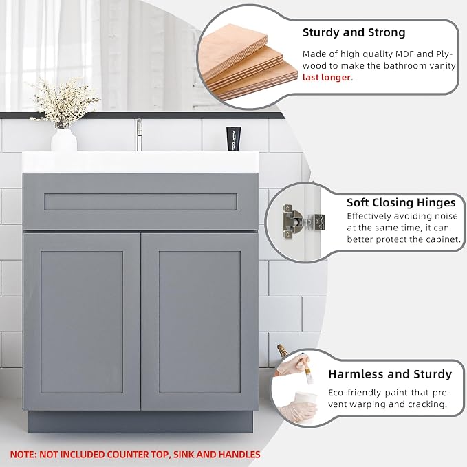 KitchenMan 30 Inch Bathroom Vanity Without Sink and Top Unassembled Bathroom - Image 4