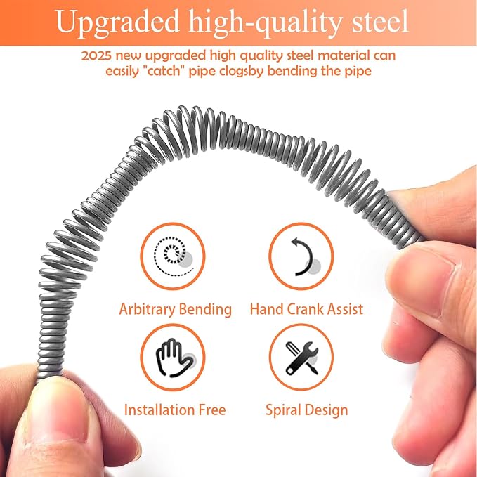 33 Feet Drain Snake Auger, Plumbing Snake Drain Hair Clog Removal Tool - Image 5