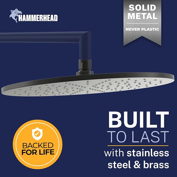 HammerHead Showers® Solid Metal 12 Inch Rainfall Shower Head, Large Rain Shower - Image 3