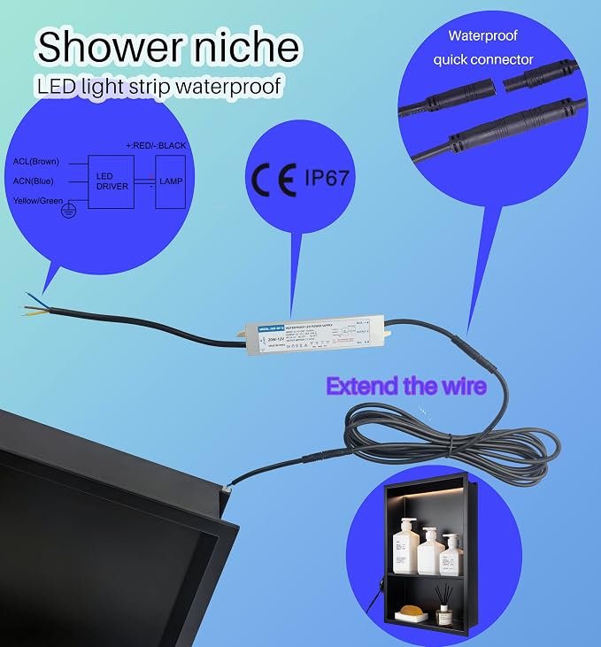 Black LED Shower Niche Stainless Steel 304 - Image 4