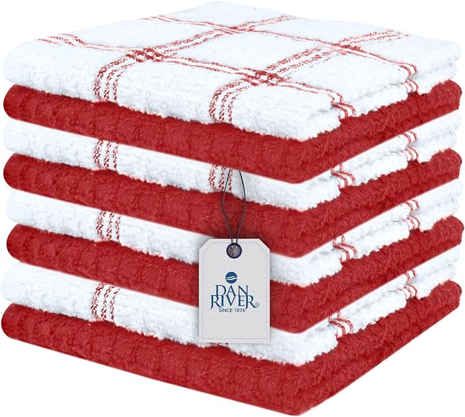DAN RIVER Premium Dish Cloth 100% Cotton 12 X 12 Inches |Pack of 8|-Ultra Soft by DanRiver