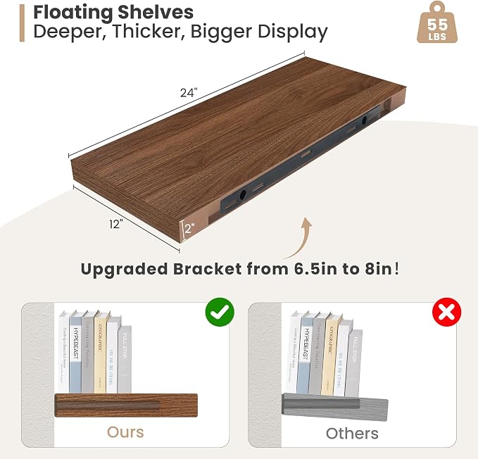 Heimlove 24 x 12 Inch Deep Floating Shelves Wall Mounted - Image 3