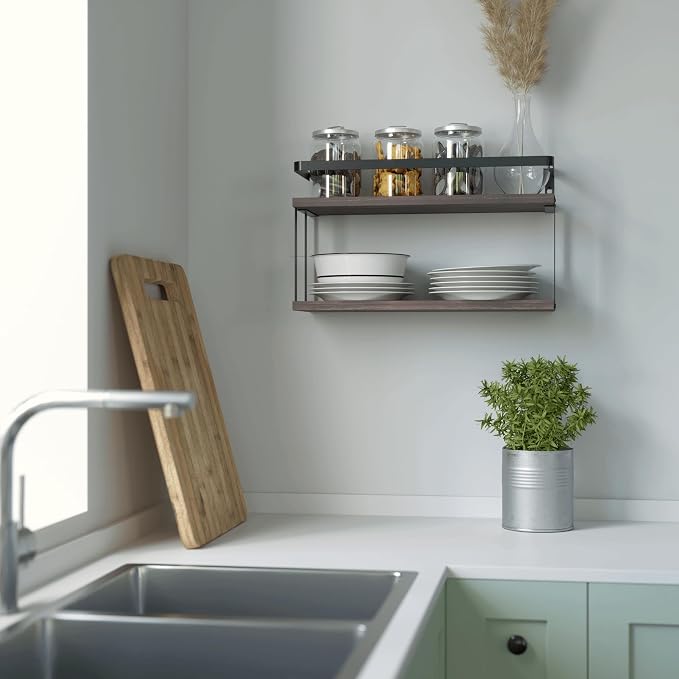 RICHER HOUSE Dual-Level Guardrail Bathroom Shelves, Wood Floating Shelf Wall - Image 6