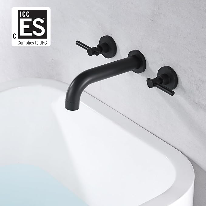 SUMERAIN Matte Black Bath Tub Faucet Set Wall Mount Bathtub Filler Two Handle - Image 2