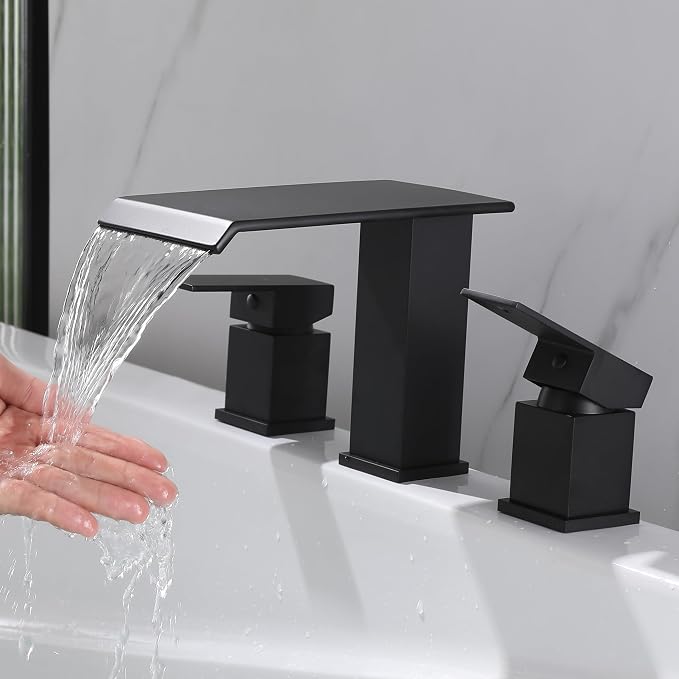 Roman Tub Faucet Two Handle Waterfall Spout Matte Black 3 Hole Bathtub Faucet by NIITAWH