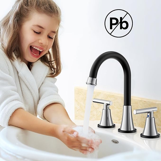 Bathroom Faucets for Sink 3 Hole, Hurran Black& Chrome Bathroom Sink Faucet - Image 6