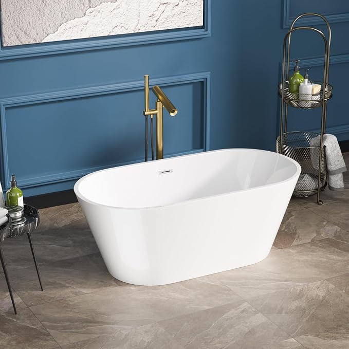 Sarlai 59 Inch Acrylic Freestanding Soaking Bathtub Contemporary Soaking White - Image 2