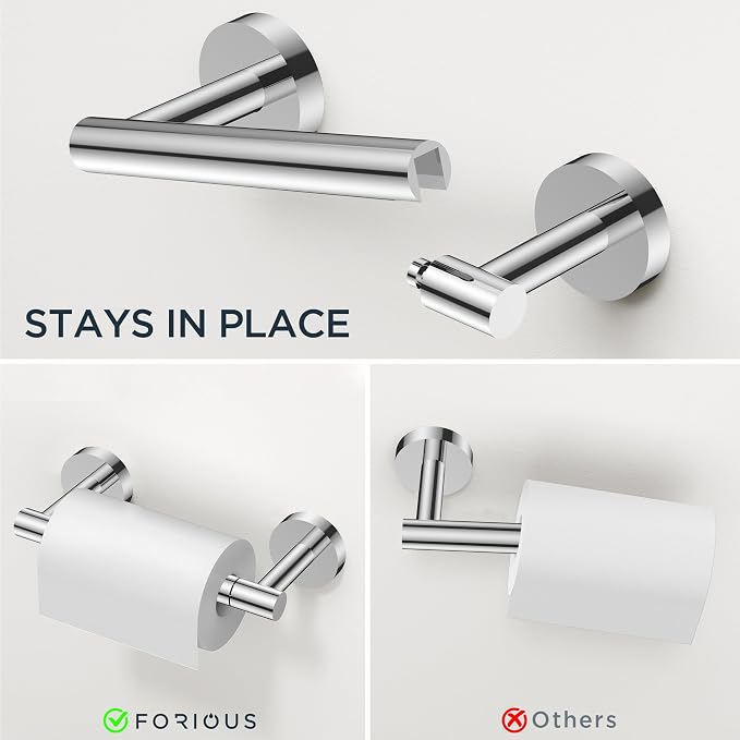 FORIOUS Bathroom Hardware Accessories Set, SUS304 Stainless Steel Towel Bar Set - Image 4