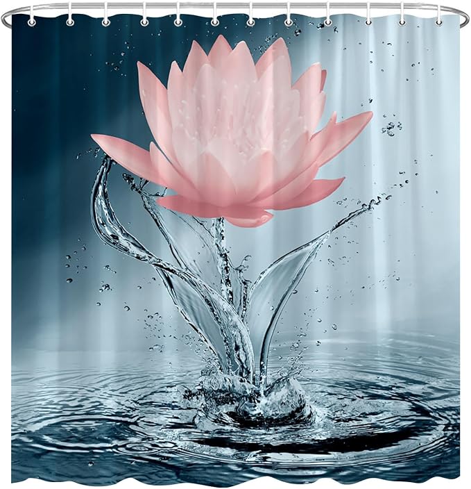 Lotus Shower Curtain Blue Red Flower Elegant Blooming Floral - Image 2
