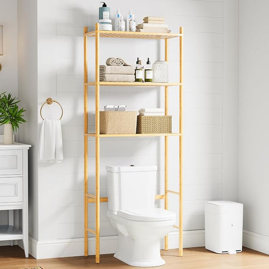 3 Tier Over The Toilet Organizer Rack Bamboo, Freestanding Bathroom Toilet by Unknown
