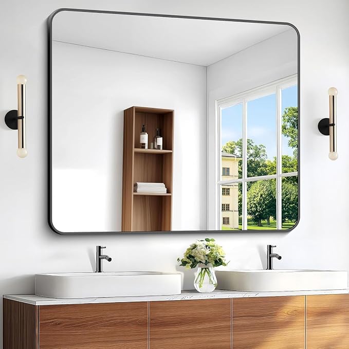 BONEWEI Black Bathroom Mirror, 40x48 inch Wall Mirror by BONEWEI
