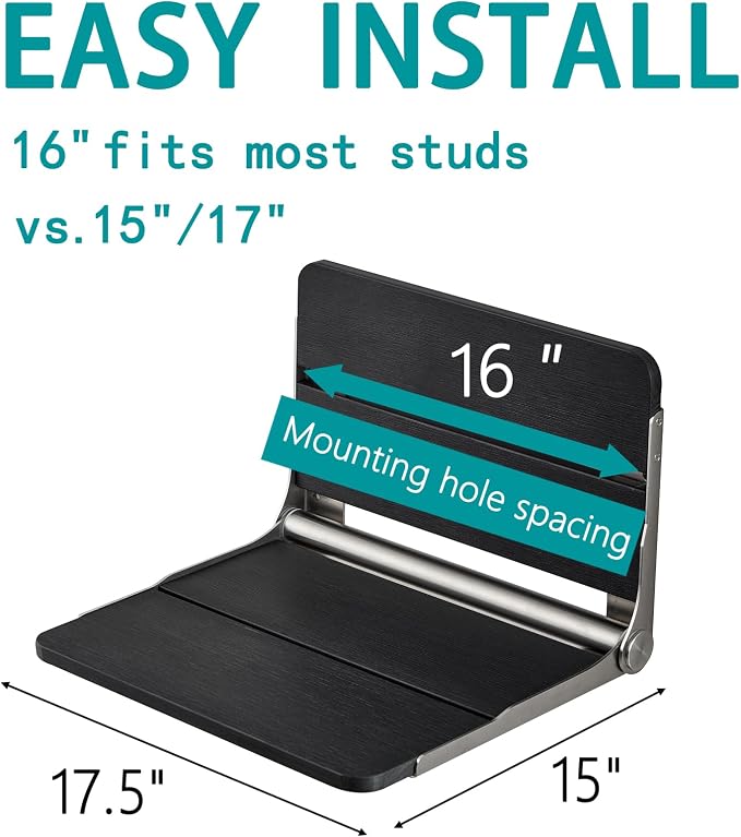 17.5'' Folding Shower Seat Wall Mounted, HDPS Fold Down Shower Bench - Image 7
