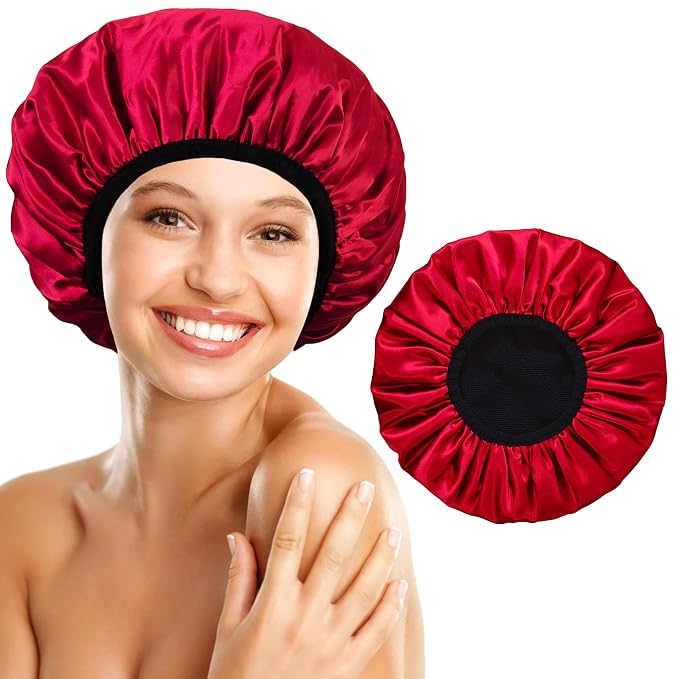 Shower Cap Reusable Waterproof, Terry Lined Shower Caps by choshion