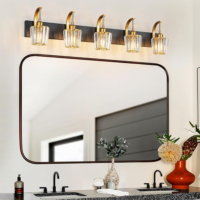 Modern Bathroom Vanity Light, 5-Light Black Gold Wall Sconce - Image 6