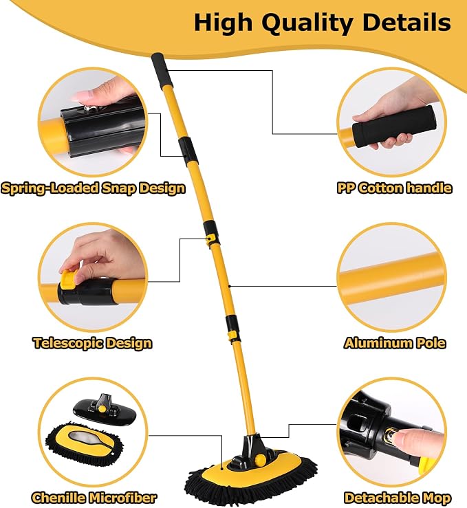 anngrowy 56.7" Car Wash Brush Mop Kit Mitt Sponge - Image 7