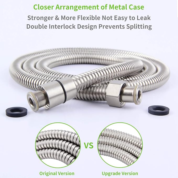 Brushed Nickel Shower Hose 59", Angle Simple Stainless Steel Replacement Head - Image 5