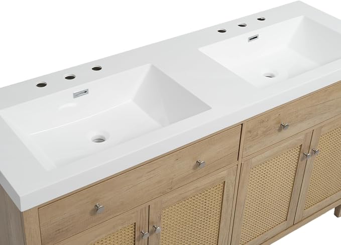 60" Bathroom Vanity with SMC Double Sink, Modern Large Storage Space with 2 - Image 7