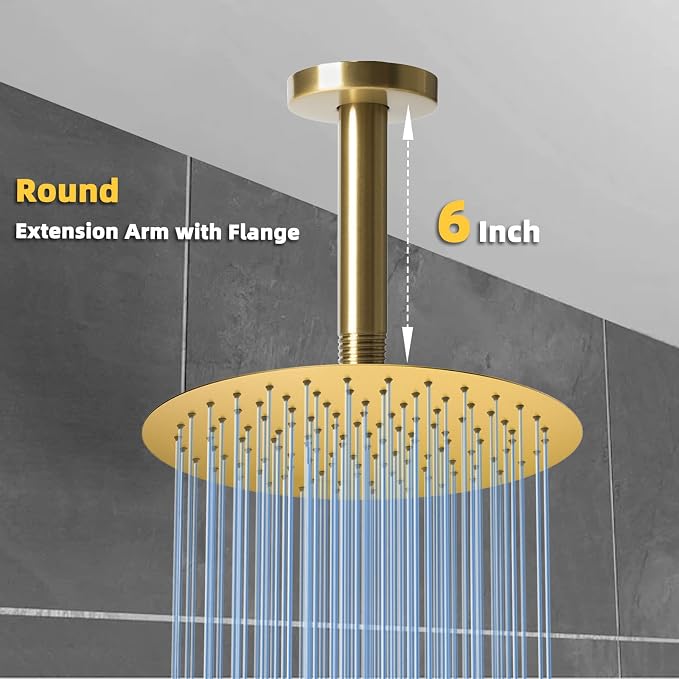 6 Inch Shower Arm with Flange, Ceiling Mounted Shower Head Extension Arm - Image 4