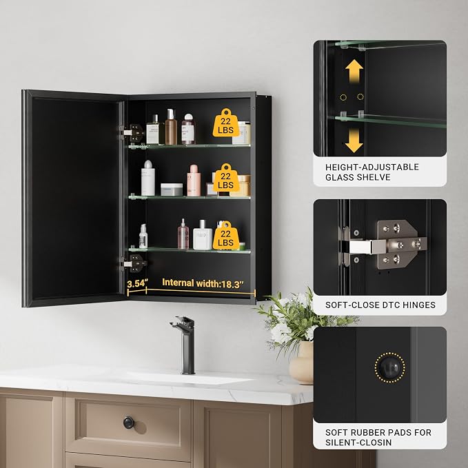 20x26 Pre-Assembled Black Medicine Cabinet - Image 7