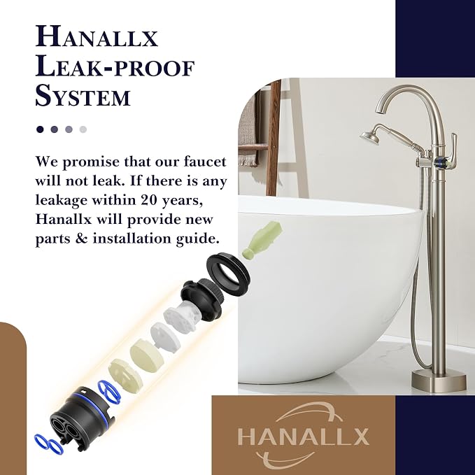 Free Standing Tub Faucet, Hanallx Luxury Brushed Nickel Freestanding Bathtub - Image 5