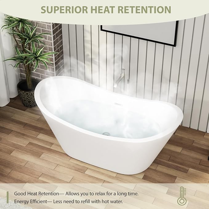 59 Inch Acrylic Freestanding Soaking Bathtub - Image 5