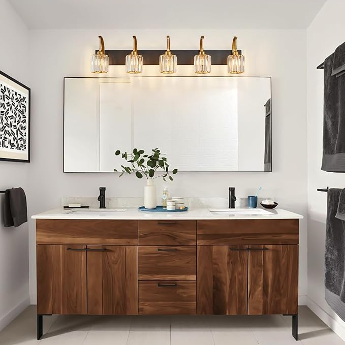 5-Light Crystal Vanity Light, Modern Black Gold Bathroom Wall Sconce - Image 6
