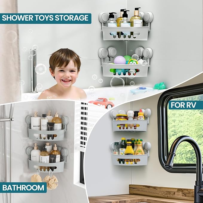 TAILI Corner Shower Caddy with Suction Cups, Wall Mounted Organizer Plastic Rack - Image 6